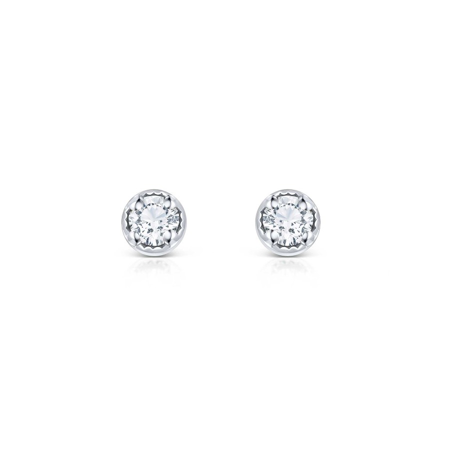 Pendientes Mumit | Pendientes Milgrain Petit De Diamantes En Oro Blanco De 18 Kt