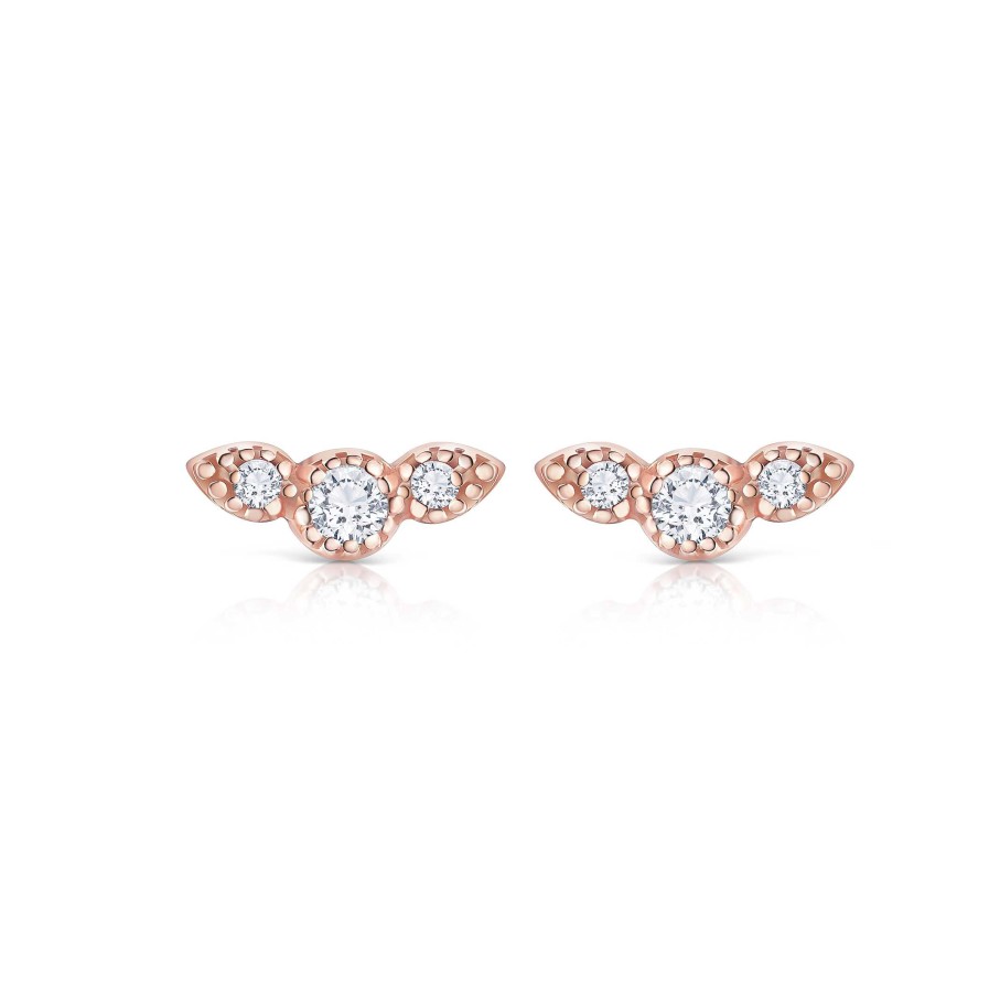 Pendientes Mumit | Pendientes Milgrain Wings De Diamantes En Oro Rosa De 18 Kt