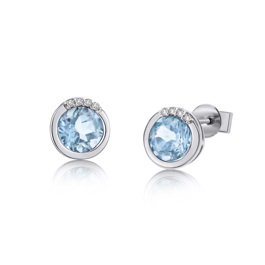 Pendientes Mumit | Pendientes Stud Topacio Blue Sky Y Diamantes En Oro Blanco De 18 Kt