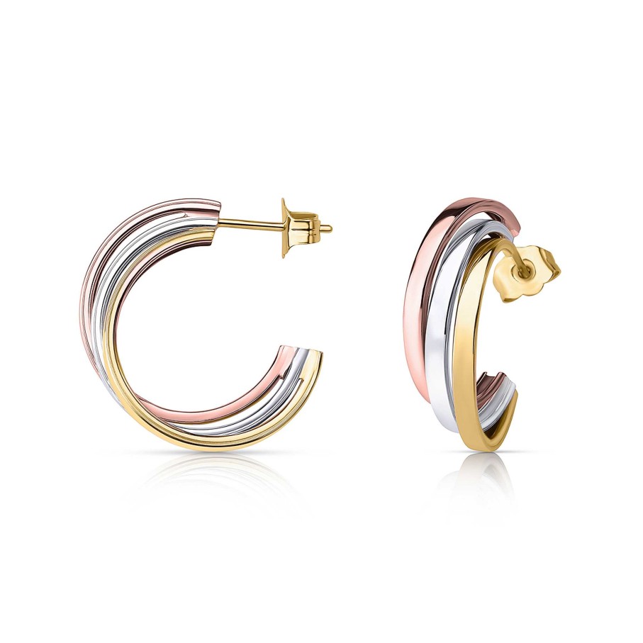 Pendientes Mumit | Pendientes Medio Aro Tricolore En Oro Blanco, Amarillo Y Rosa De 18 Kt