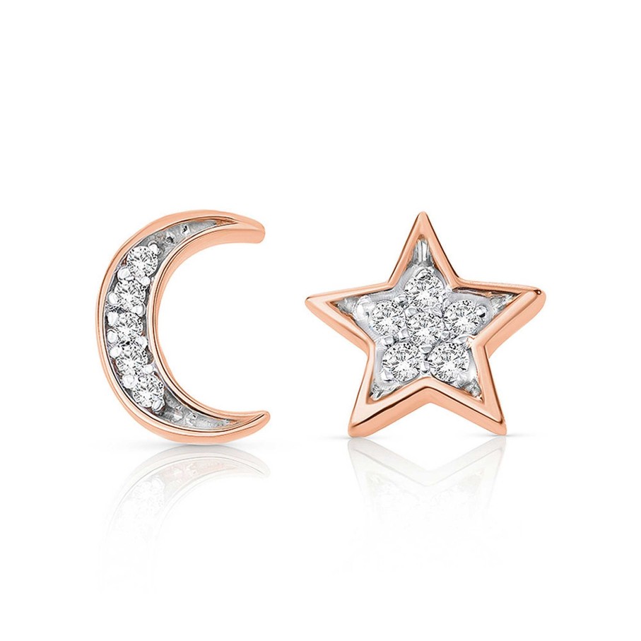 Pendientes Mumit | Pendientes Petite Diamonds Moon & Star En Oro Rosa De 18 Kt