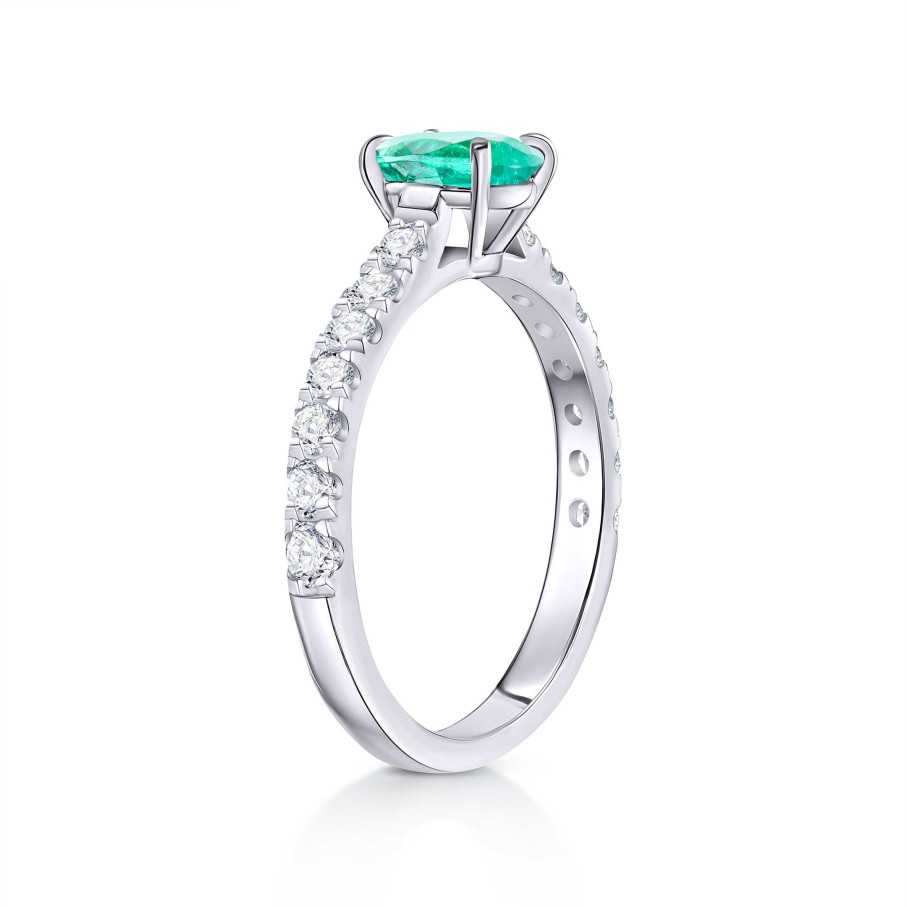 Sortijas Mumit | Sortija Ivy De Esmeralda Y Diamantes 0,45 Cts. En Oro Blanco De 18 Kt