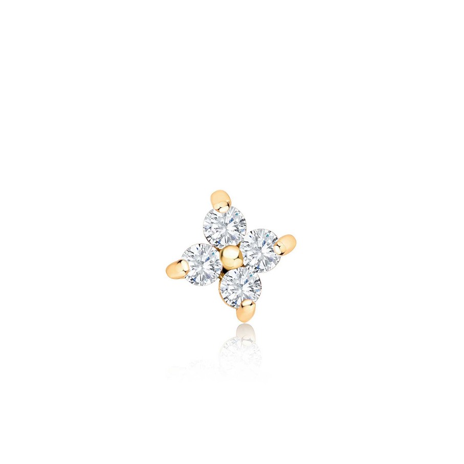 Piercings Mumit | Pendiente Piercing Petite Diamonds Cross Mini En Oro Amarillo De 18 Kt