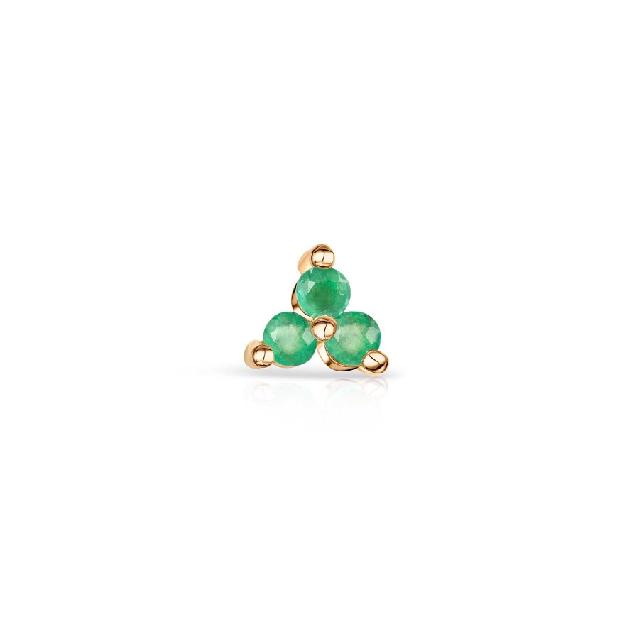 Piercings Mumit | Pendiente Piercing Clover Mini De Esmeraldas En Oro Amarillo De 18 Kt