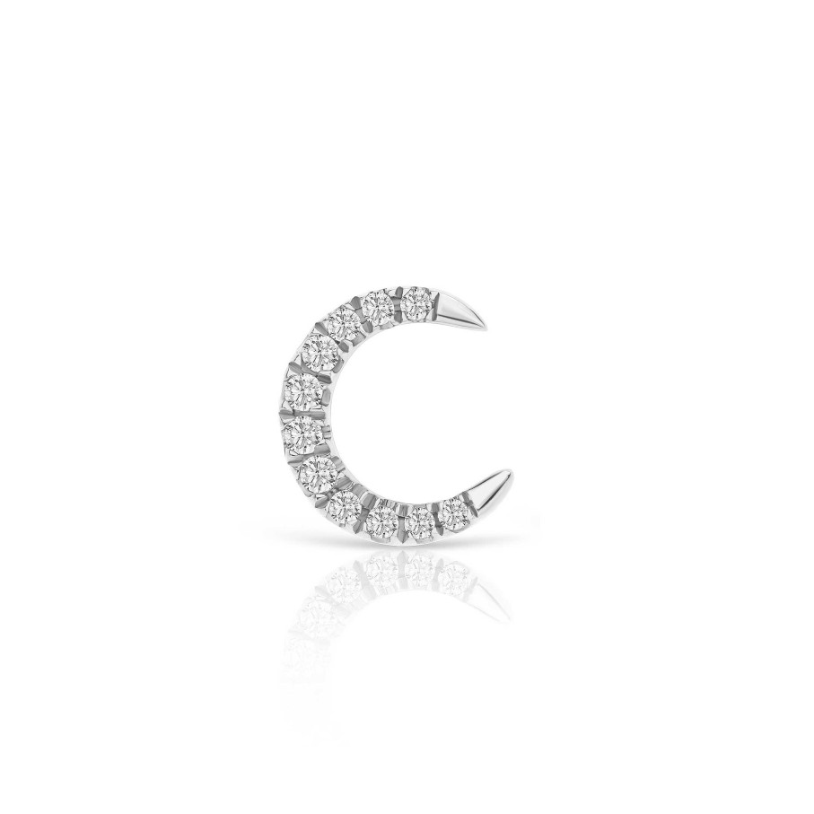 Piercings Mumit | Pendiente Piercing Luna Moon Diamonds En Oro Blanco De 18 Kt