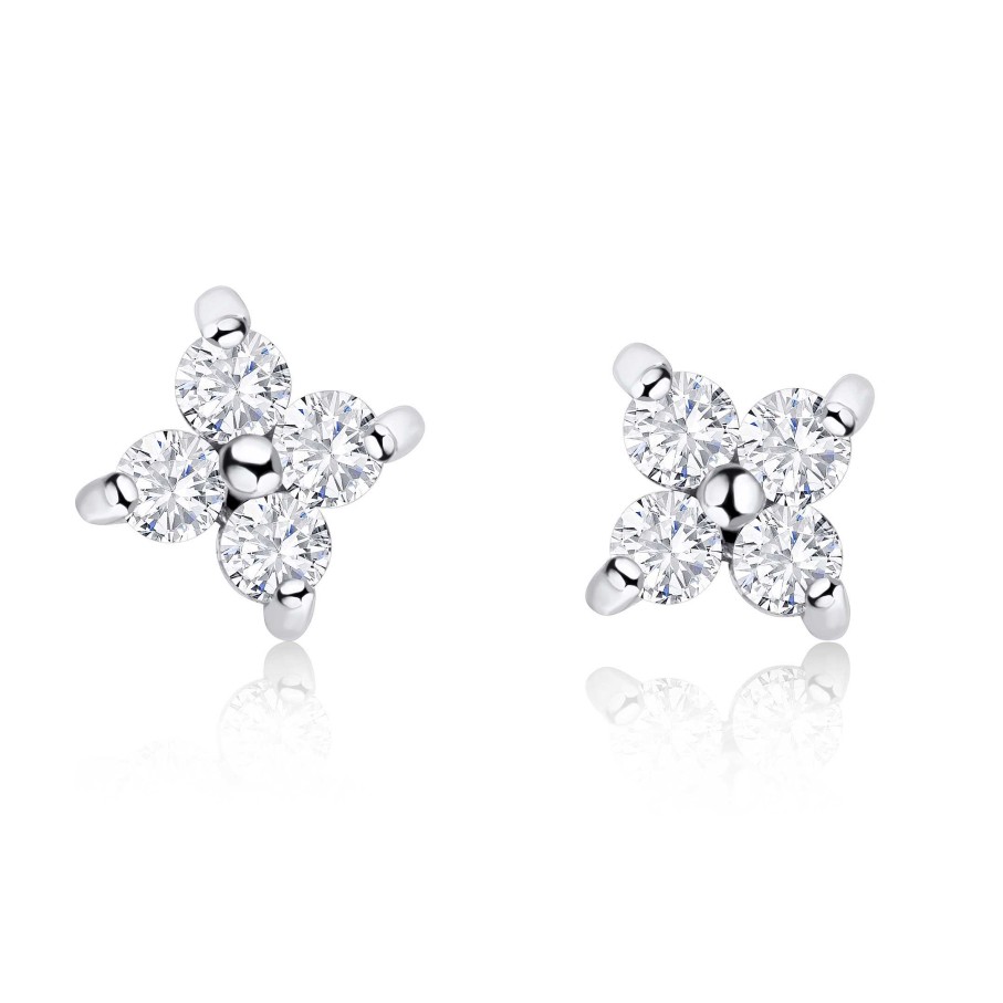 Pendientes Mumit | Pendientes Petite Diamonds Cross Large En Oro Blanco De 18 Kt