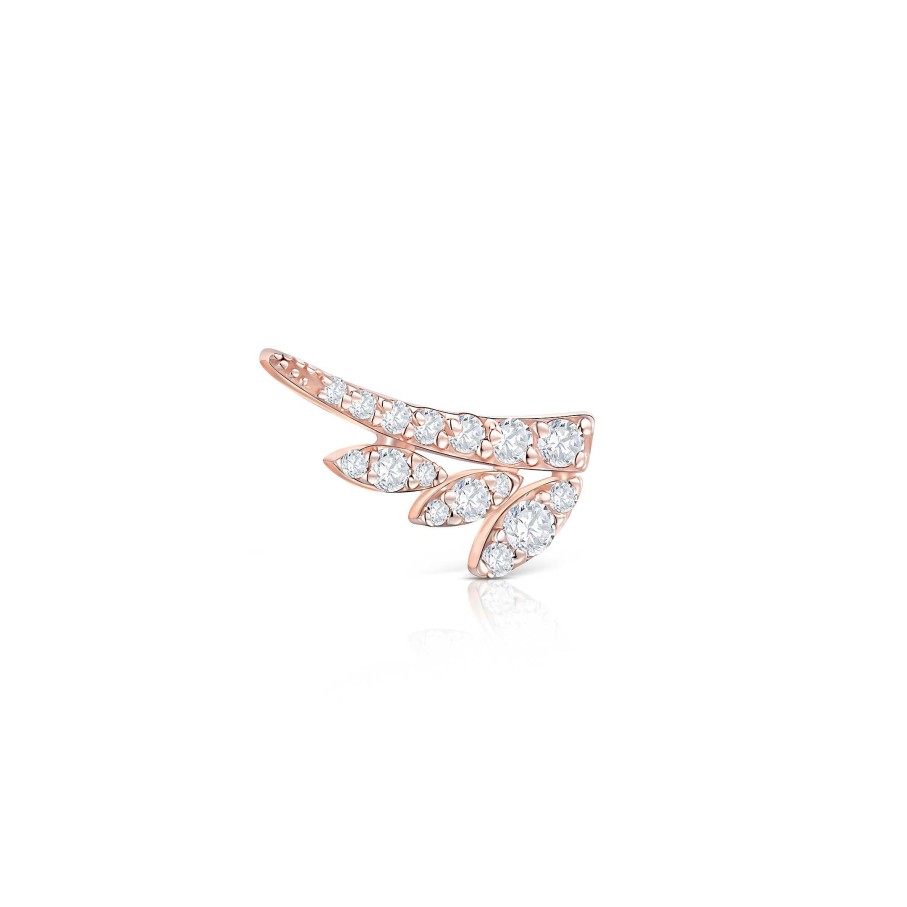 Piercings Mumit | Pendiente Piercing Leaf Diamonds En Oro Rosa De 18 Kt