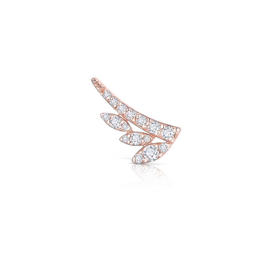 Piercings Mumit | Pendiente Piercing Leaf Diamonds En Oro Rosa De 18 Kt