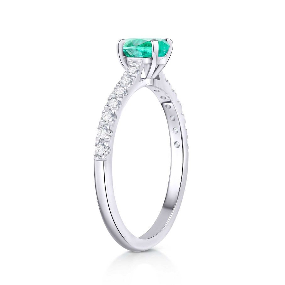 Sortijas Mumit | Sortija Ivy De Esmeralda Y Diamantes 0,32 Cts. En Oro Blanco De 18 Kt