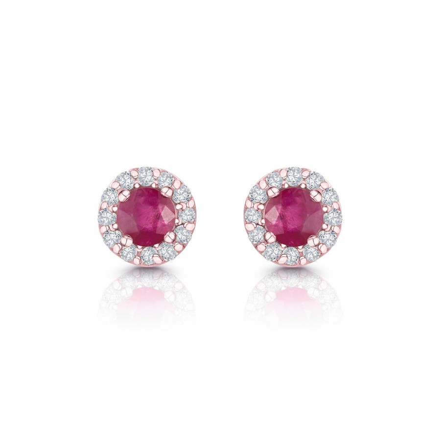 Pendientes Mumit | Pendientes Anette Mini De Rub Y Diamante En Oro Rosa De 18 Kt