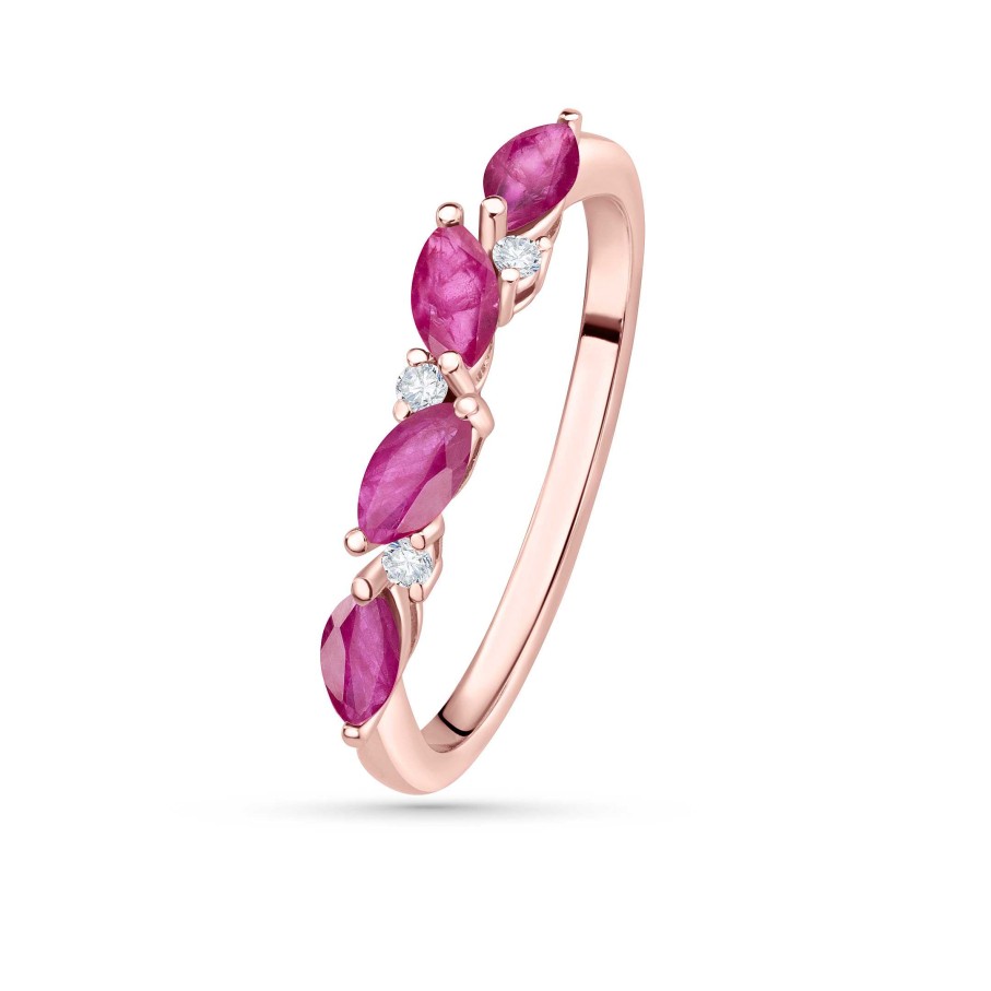 Sortijas Mumit | Sortija Tri-Marquise De Diamantes Y Rub Es En Oro Rosa De 18 Kt