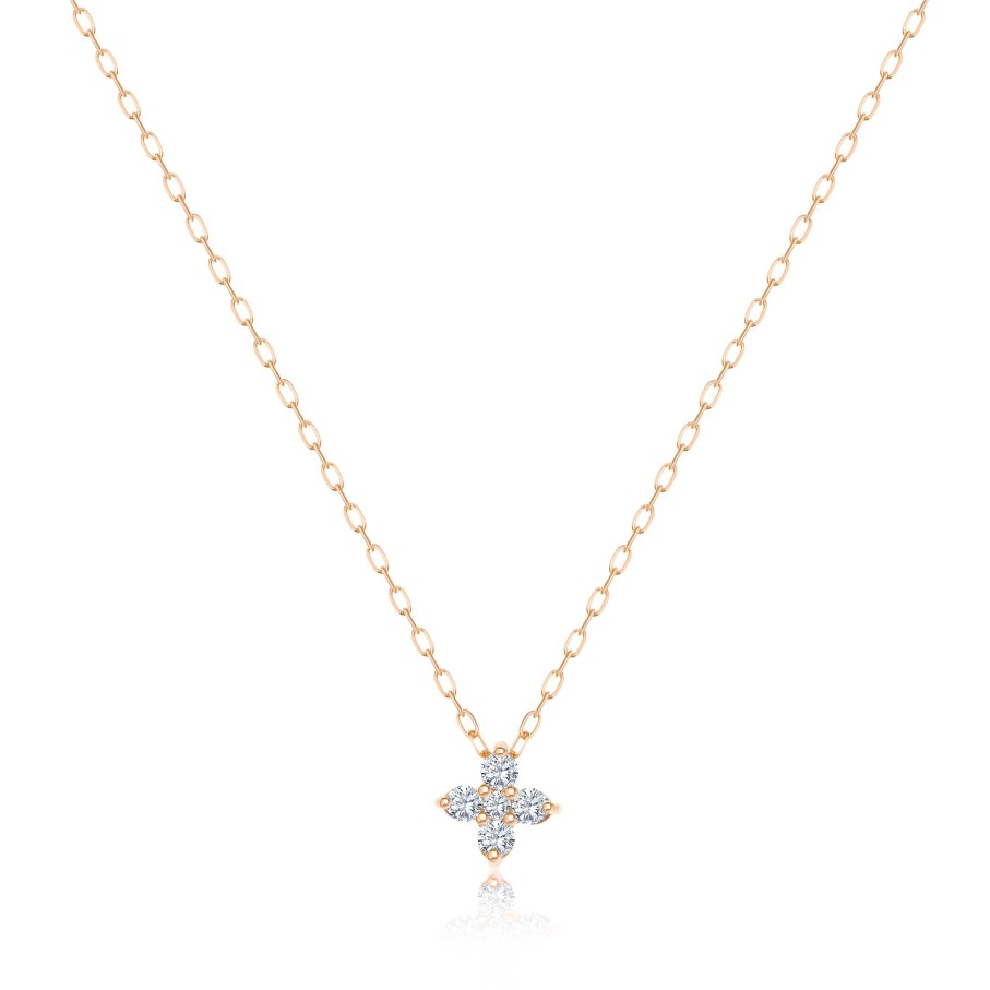 Collares Y Colgantes Mumit | Gargantilla Petite Diamonds Cross En Oro Rosa De 18 Kt