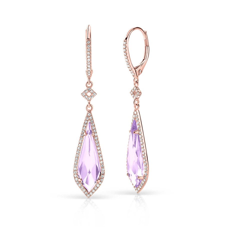 Pendientes Mumit | Pendientes L Grima De Amatista Y Diamantes En Oro Rosa De 18 Kt