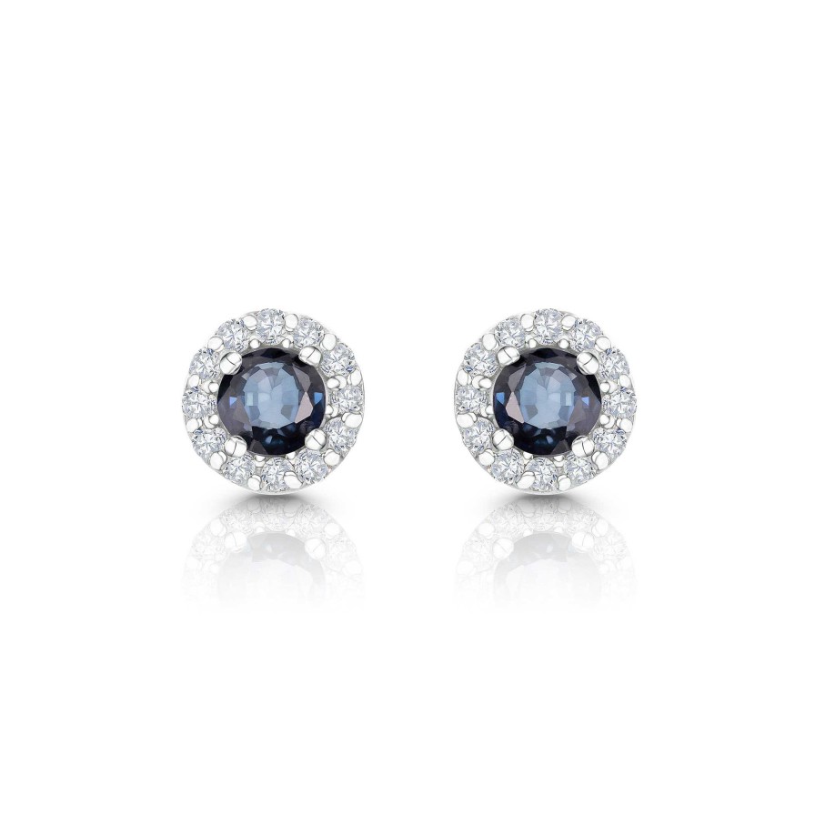 Pendientes Mumit | Pendientes Anette Mini De Zafiro Y Diamante En Oro Blanco De 18 Kt