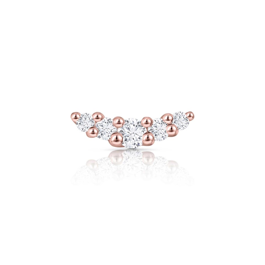 Piercings Mumit | Pendiente Piercing Petite Diamonds Wave En Oro Rosa De 18 Kt