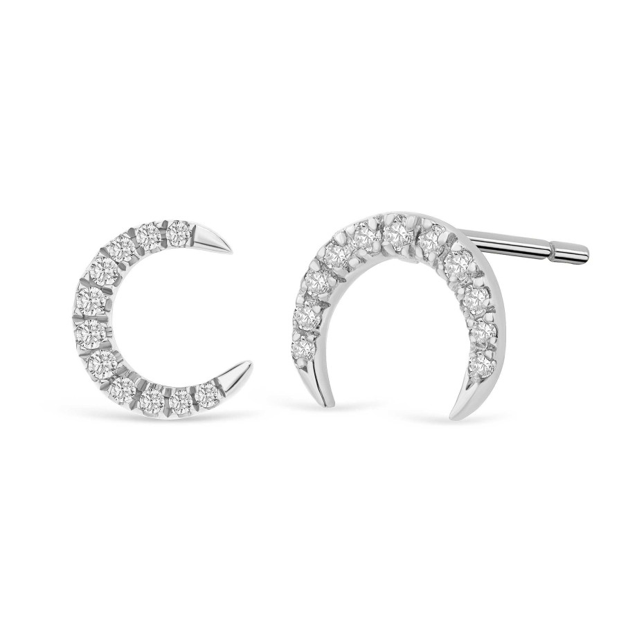 Pendientes Mumit | Pendientes Luna Moon Diamonds En Oro Blanco De 18 Kt