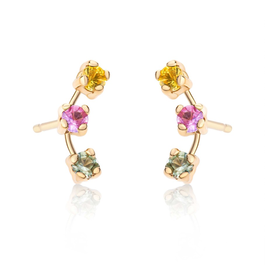 Pendientes Mumit | Pendientes Trepadores Spring De Zafiros En Oro Amarillo De 18 Kt