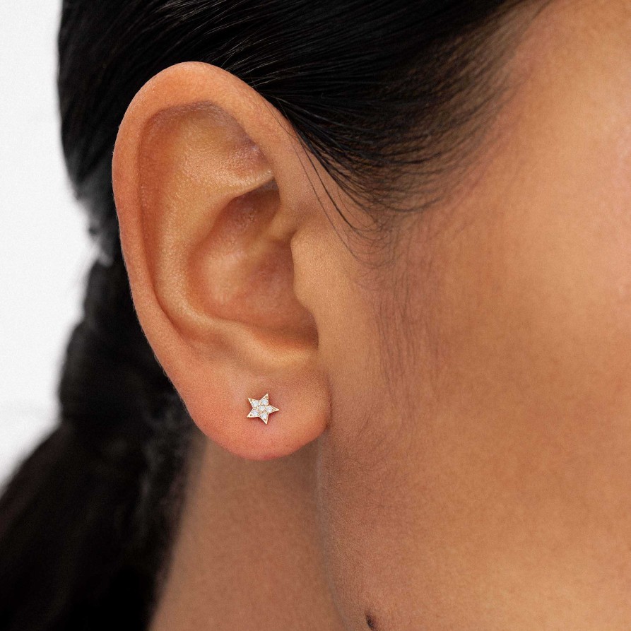 Piercings Mumit | Pendiente Piercing Estrella Moon Diamonds En Oro Rosa De 18 Kt