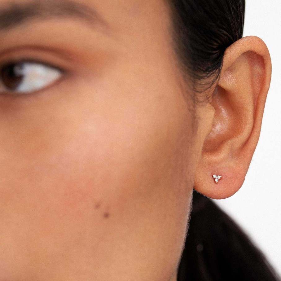 Piercings Mumit | Pendiente Piercing Clover Mini De Diamantes En Oro Rosa De 18 Kt