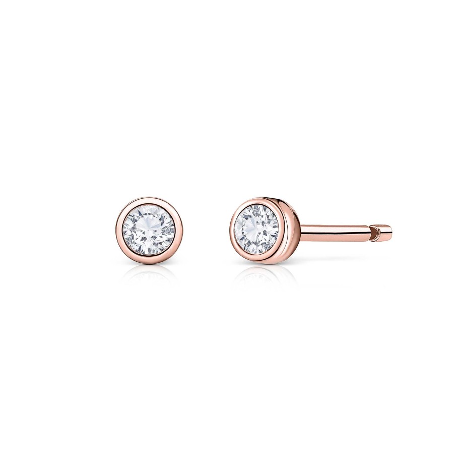 Pendientes Mumit | Pendientes Bezel Stud De Diamantes En Oro Rosa De 18 Kt