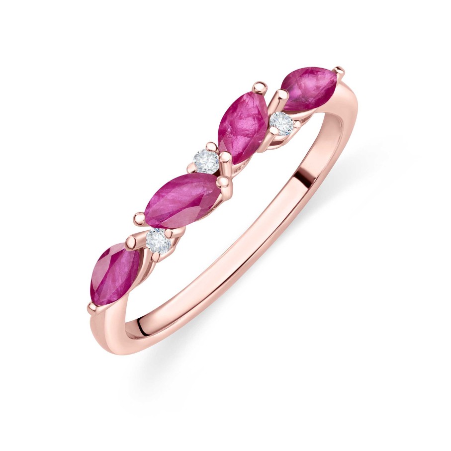 Sortijas Mumit | Sortija Tri-Marquise De Diamantes Y Rub Es En Oro Rosa De 18 Kt