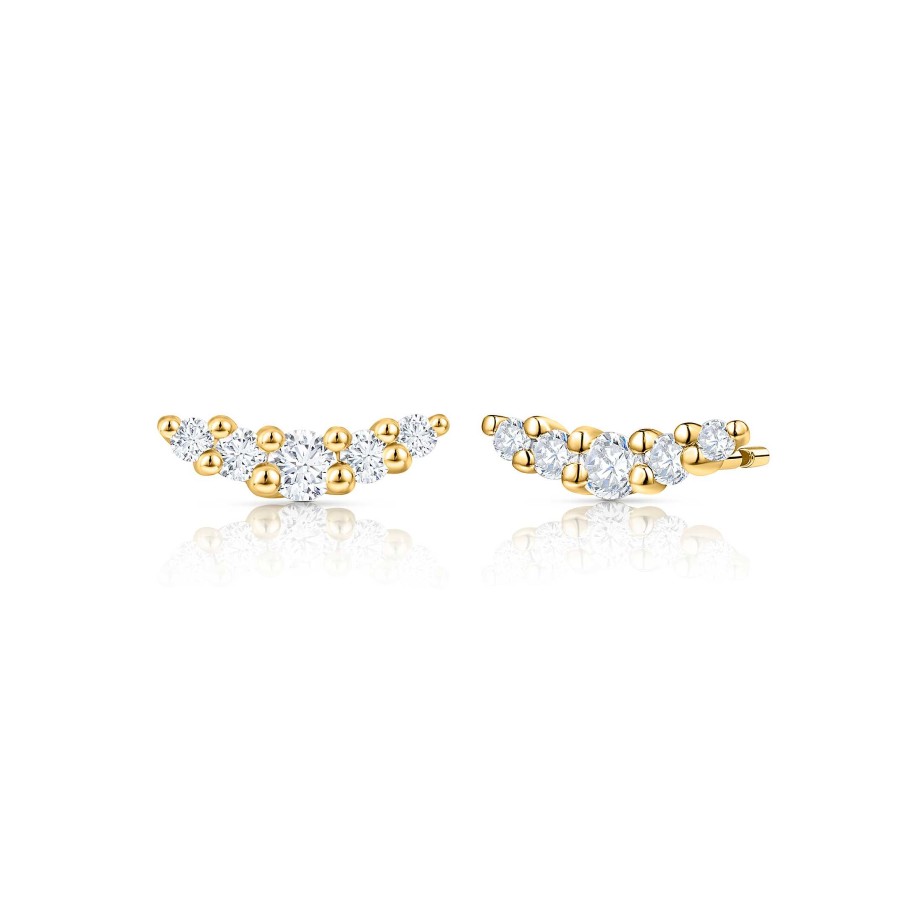 Pendientes Mumit | Pendientes Petite Diamonds Wave En Oro Amarillo De 18 Kt