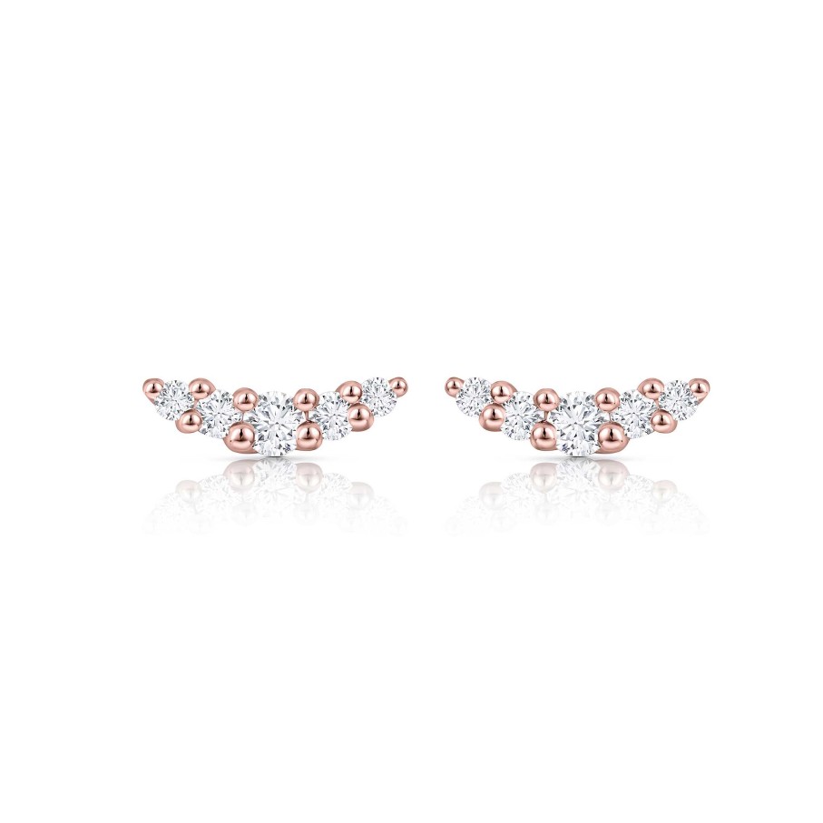 Pendientes Mumit | Pendientes Petite Diamonds Wave En Oro Rosa De 18 Kt