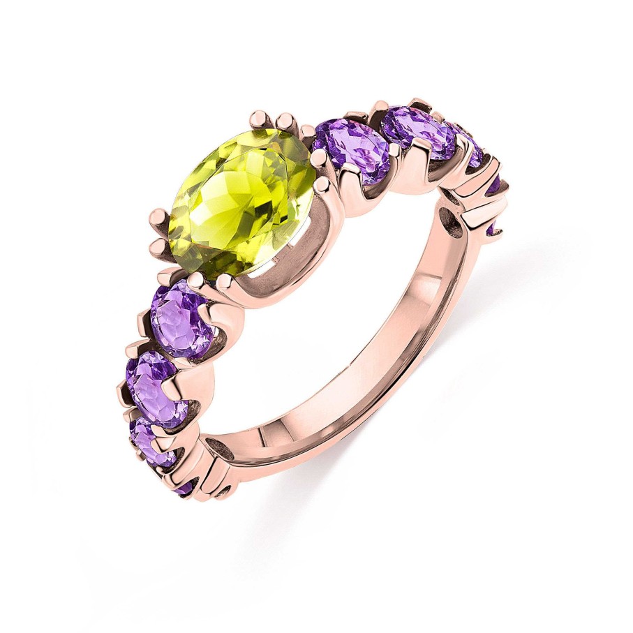 Sortijas Mumit | Sortija True De Peridoto Y Amatistas En Oro Rosa De 18 Kt