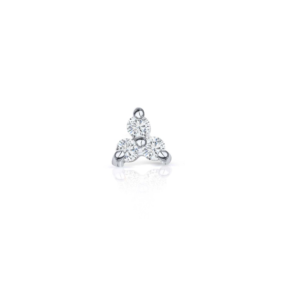 Piercings Mumit | Pendiente Piercing Clover Mini De Diamantes En Oro Blanco De 18 Kt