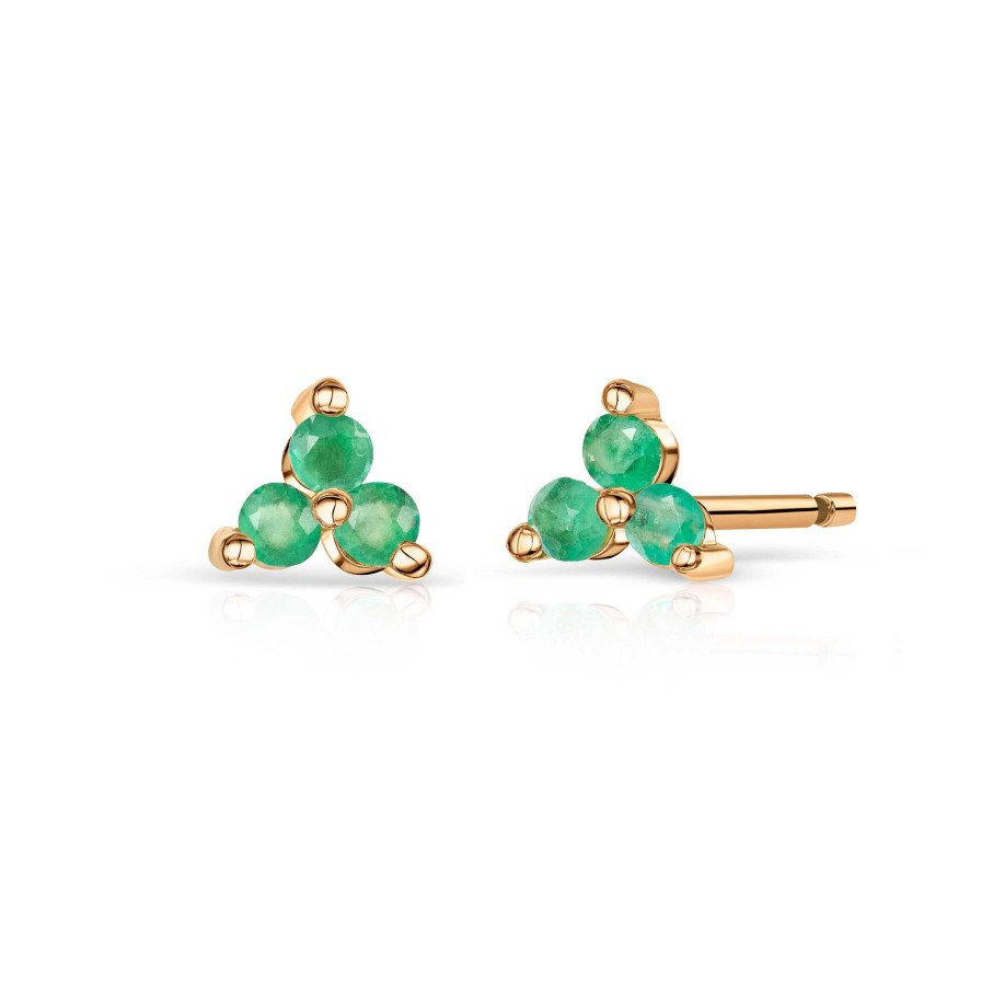 Pendientes Mumit | Pendientes Clover Mini De Esmeraldas En Oro Amarillo De 18 Kt