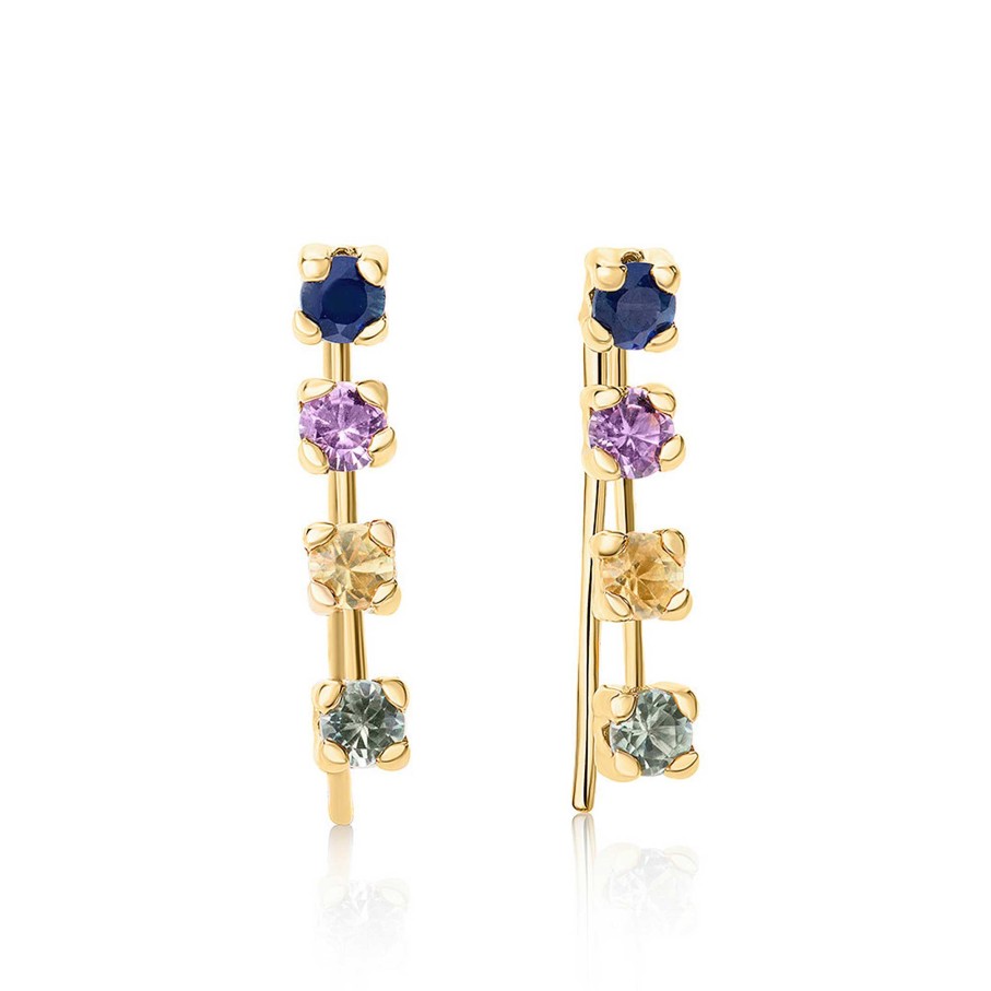 Pendientes Mumit | Pendientes Trepadores Minzi Multicolor De Zafiros Colores En Oro Amarillo 18 Kt