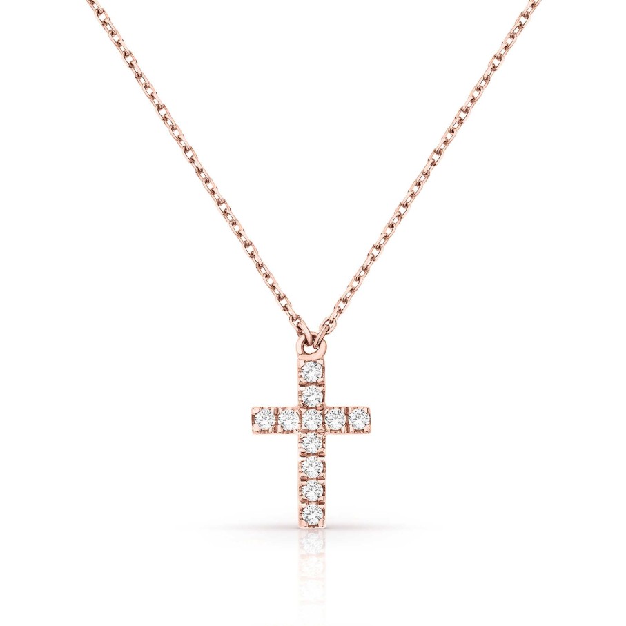 Collares Y Colgantes Mumit | Gargantilla Petite Diamonds Cruz En Oro Rosa De 18 Kt