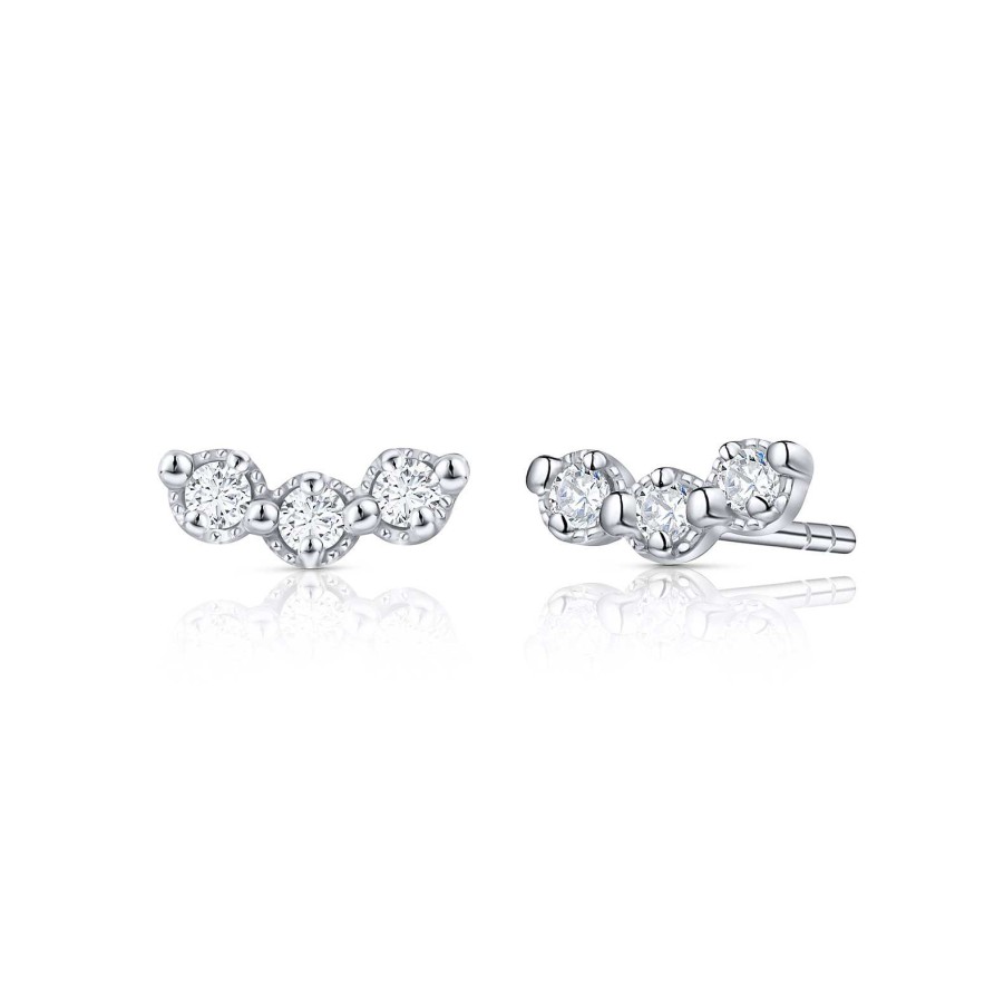 Pendientes Mumit | Pendientes Milgrain Trilogy De Diamantes En Oro Blanco De 18 Kt