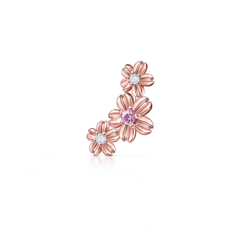 Piercings Mumit | Pendiente Piercing Trepador Sakura De Zafiro Rosa Y Diamantes En Oro Rosa De 18 Kt