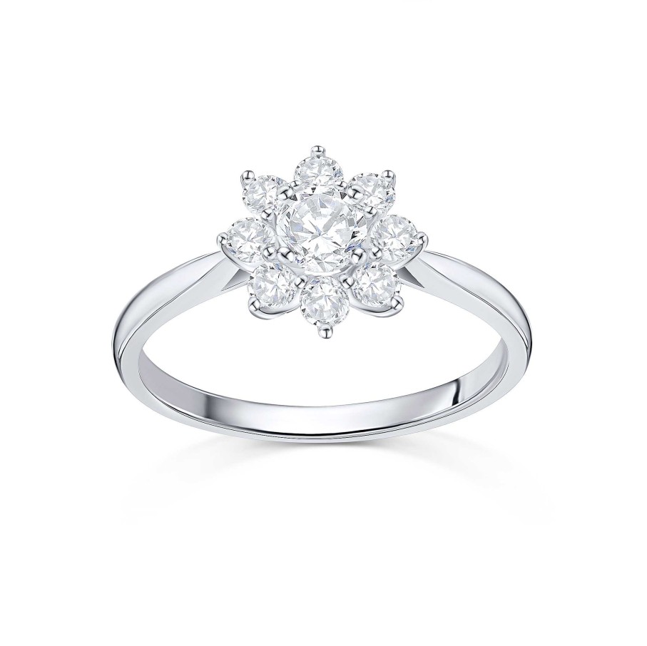 Sortijas Mumit | Sortija Rosette Solitaire De Diamantes 0,75 Cts. En Oro Blanco De 18 Kt