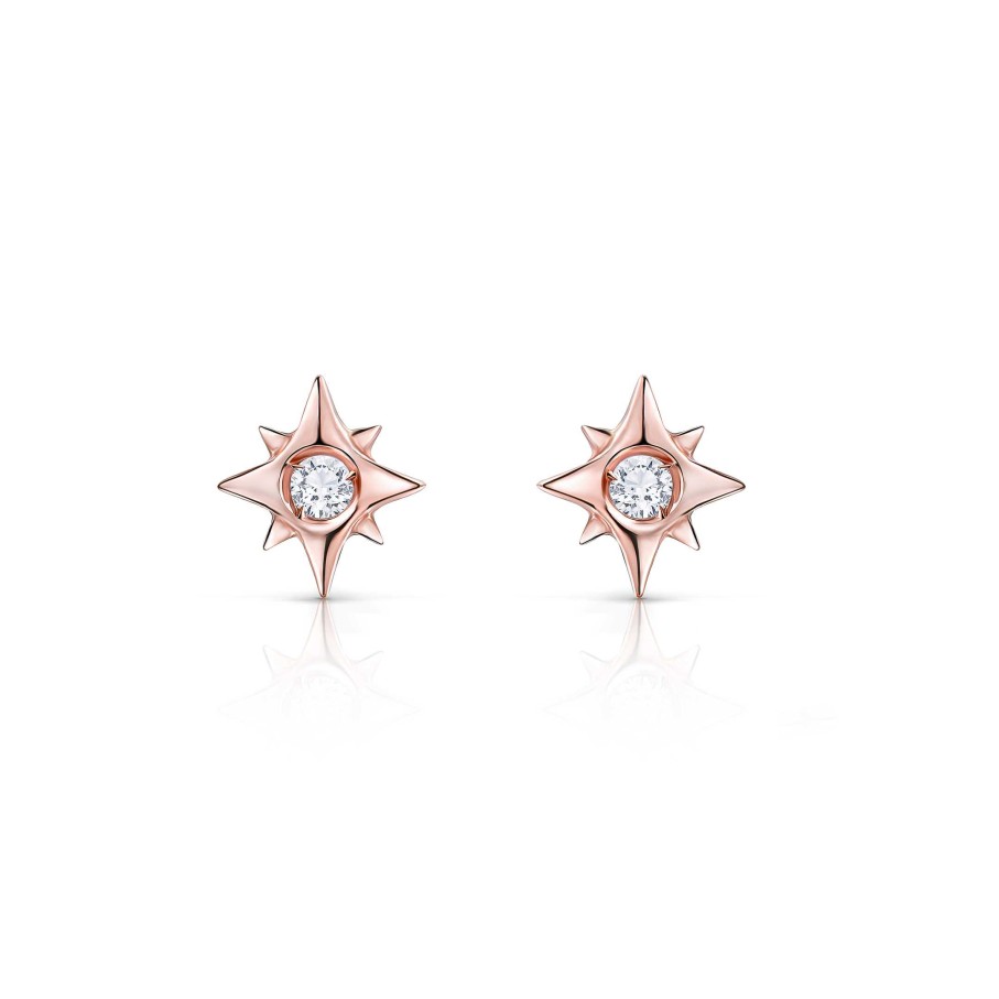 Pendientes Mumit | Pendientes Rosa De Los Vientos Petit De Diamantes En Oro Rosa De 18 Kt