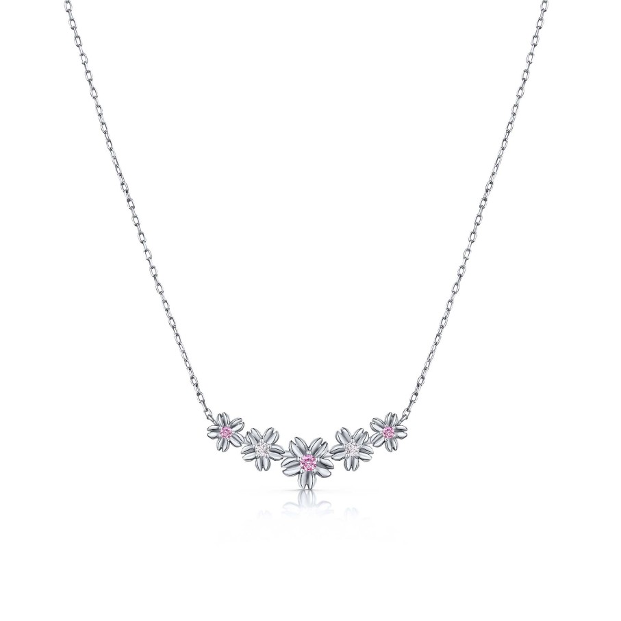 Collares Y Colgantes Mumit | Gargantilla Sakura De Zafiros Rosas Y Diamantes En Oro Blanco De 18 Kt