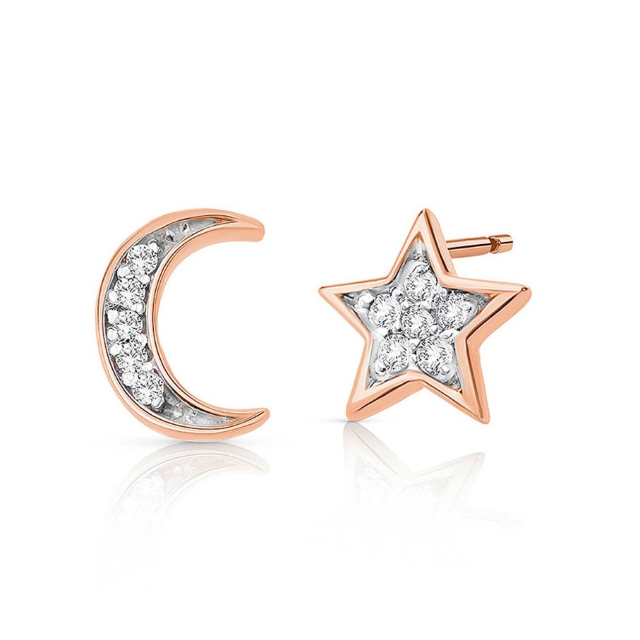 Pendientes Mumit | Pendientes Petite Diamonds Moon & Star En Oro Rosa De 18 Kt