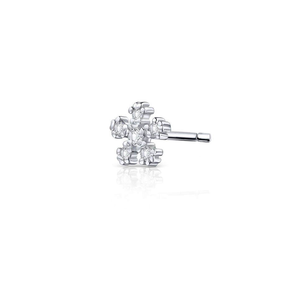 Piercings Mumit | Pendiente Piercing Star Petals De Diamantes En Oro Blanco De 18 Kt