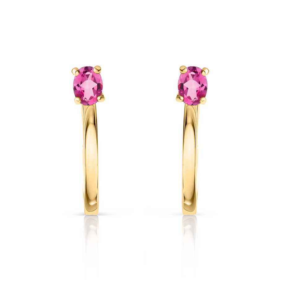 Pendientes Mumit | Pendientes Eternity Colors De Cuarzo Rosa En Oro Amarillo 18 Kt