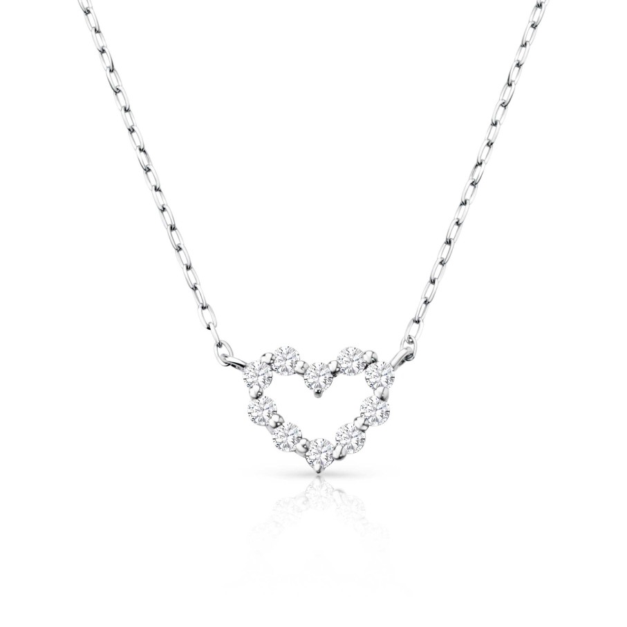 Collares Y Colgantes Mumit | Gargantilla Petite Diamonds Heart En Oro Blanco De 18 Kt