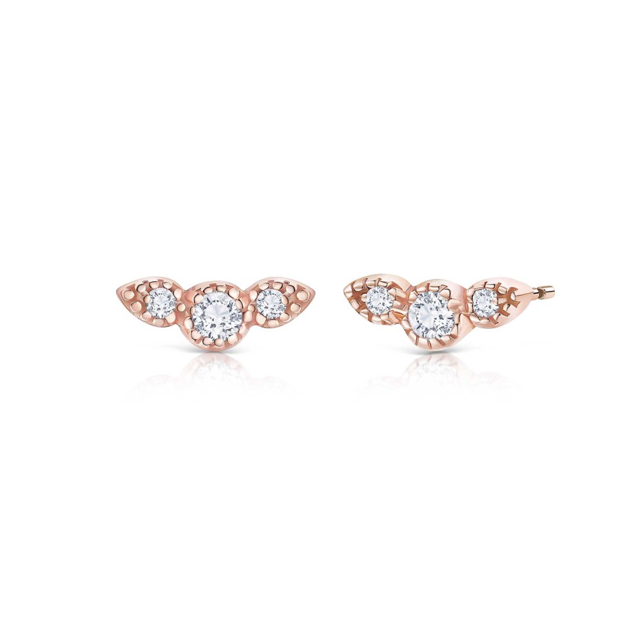 Pendientes Mumit | Pendientes Milgrain Wings De Diamantes En Oro Rosa De 18 Kt