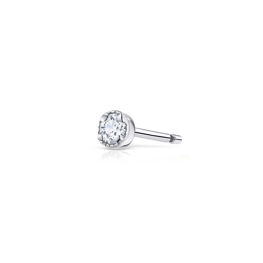 Piercings Mumit | Pendiente Piercing Milgrain Petit De Diamante En Oro Blanco De 18 Kt