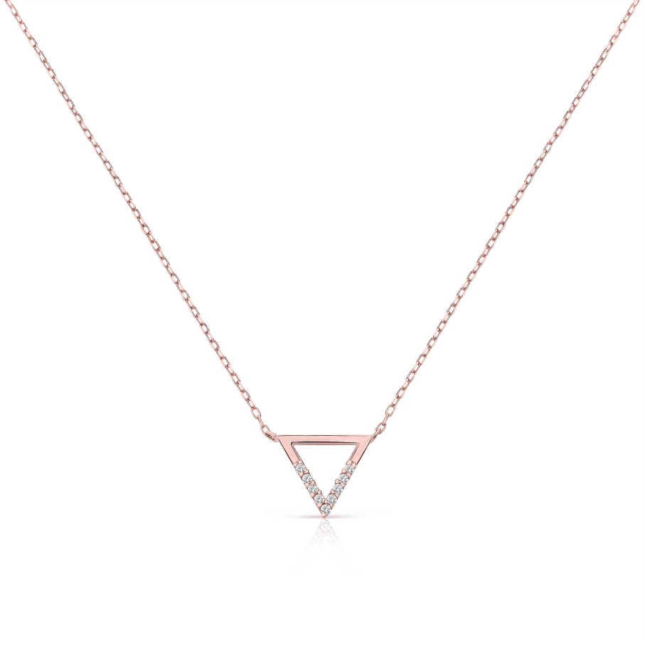 Collares Y Colgantes Mumit | Gargantilla Triangle De Topacios Blancos En Oro Rosa 18 Kt