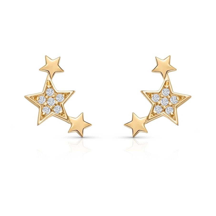 Pendientes Mumit | Pendientes Trepadores Estrellas Moon Diamonds En Oro Amarillo De 18 Kt