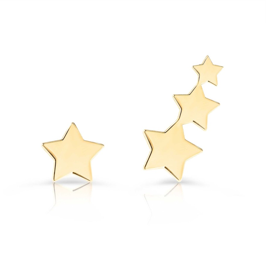 Pendientes Mumit | Pendientes Trepadores Tres Estrellas En Oro Amarillo De 18 Kt