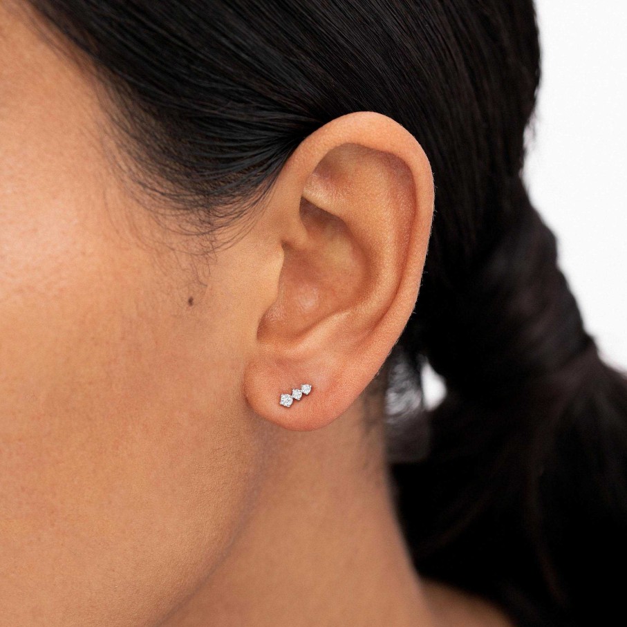 Piercings Mumit | Pendiente Piercing Trinity Diamonds En Oro Blanco De 18 Kt