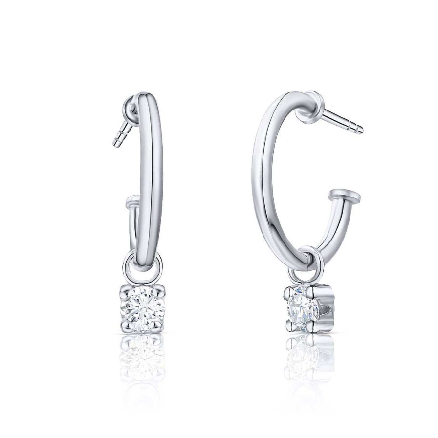 Pendientes Mumit | Pendientes Medio Aro Dot Diamonds En Oro Blanco De 18 Kt