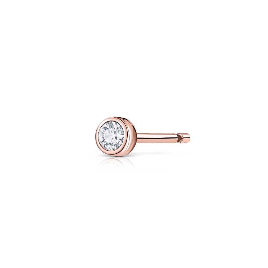 Piercings Mumit | Pendiente Piercing Bezel Stud De Diamante En Oro Rosa De 18 Kt