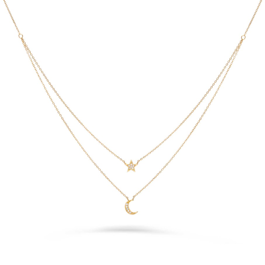 Collares Y Colgantes Mumit | Gargantilla Moon Diamonds Doble En Oro Amarillo De 18 Kt